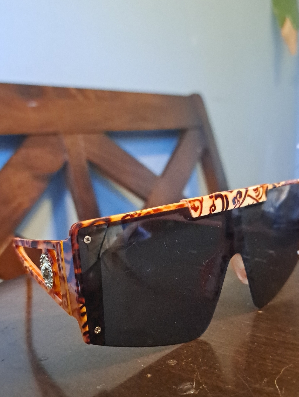 Tortoiseshell Shield Sunglasses with Black Lens
